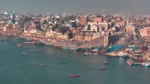 Drone view of Manikarnika Ghat in Varanasi
