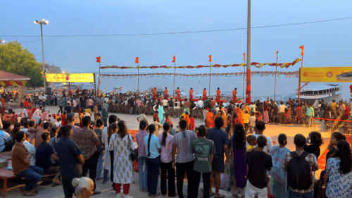 Dawn sky over Assi Ghat during Subah-e-Banaras in Varanasi.