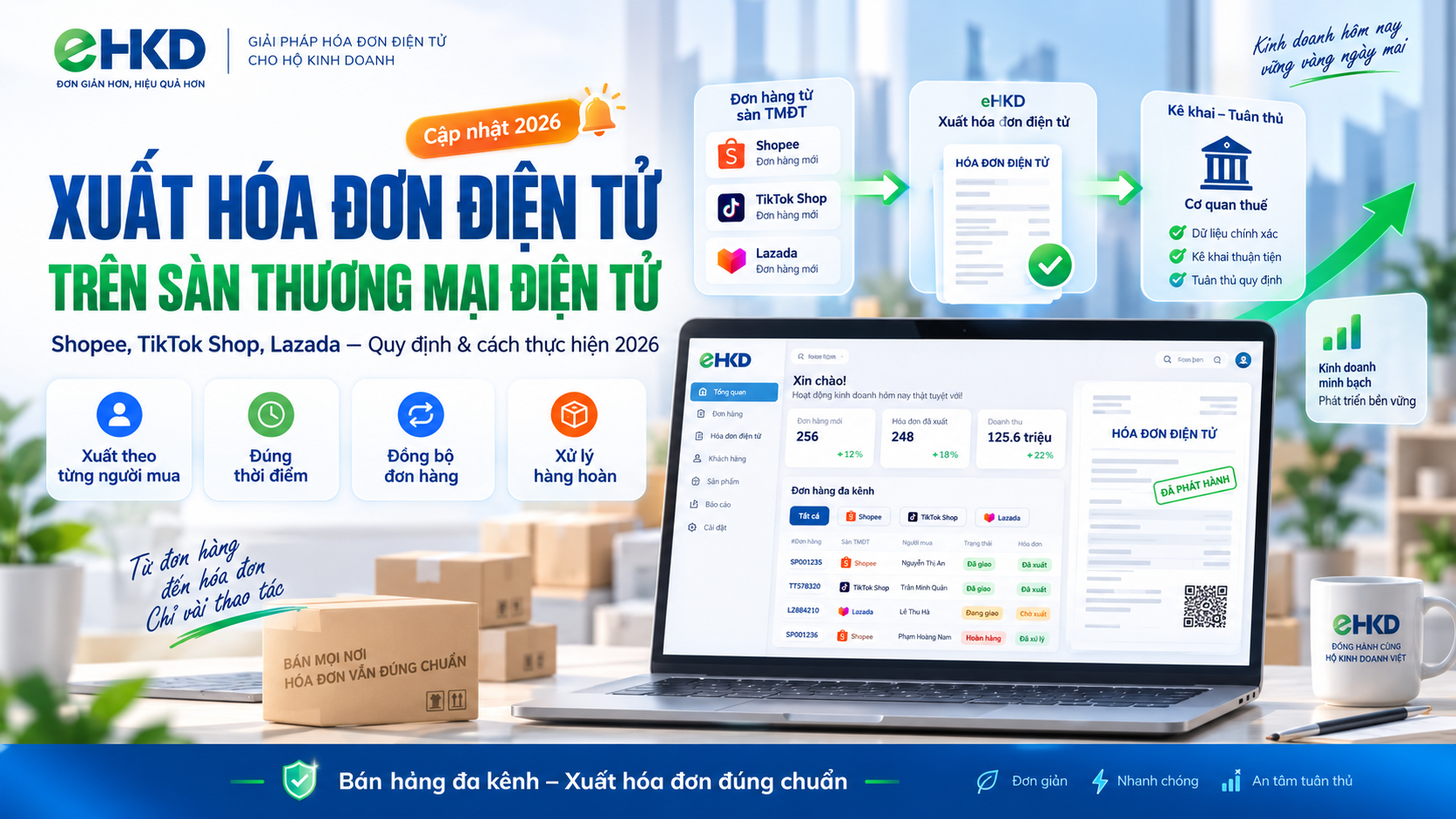 Hướng dẫn xuất hóa đơn điện tử Shopee TikTok Shop và sàn thương mại điện tử năm 2026
