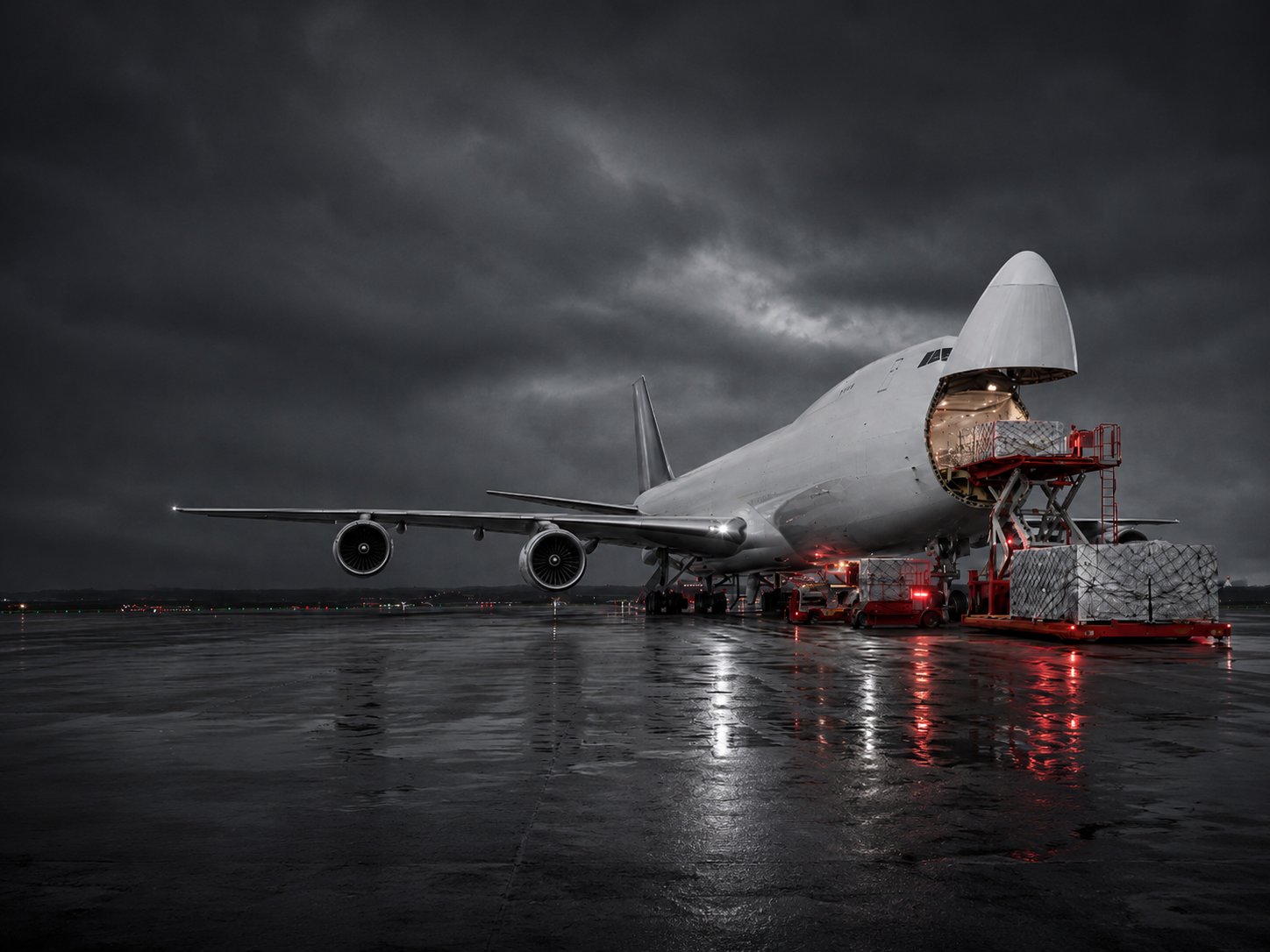 Freighter on the apron, nose open for loading