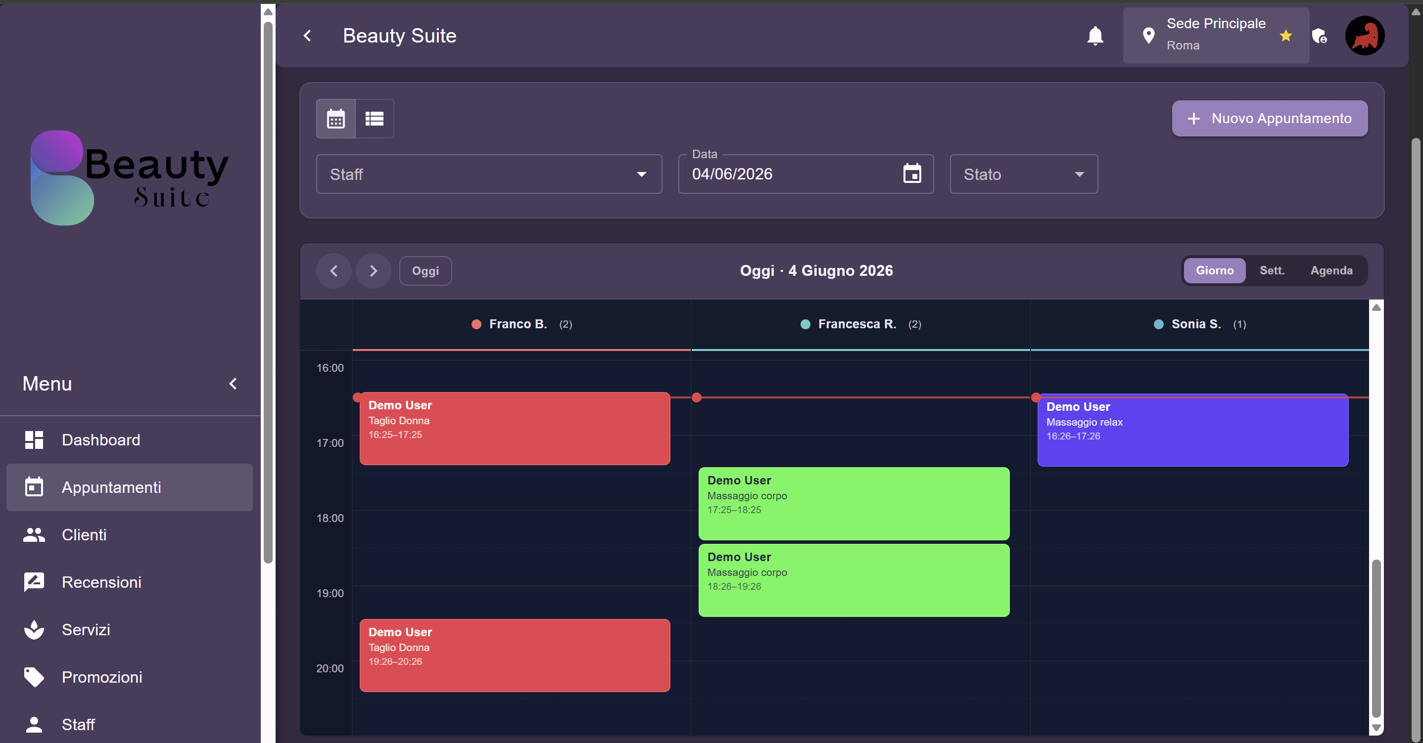 Beauty Suite — agenda appuntamenti del salone