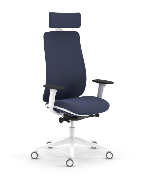Fauteuil haut dossier toile avec têtière, finition blanc - Eman