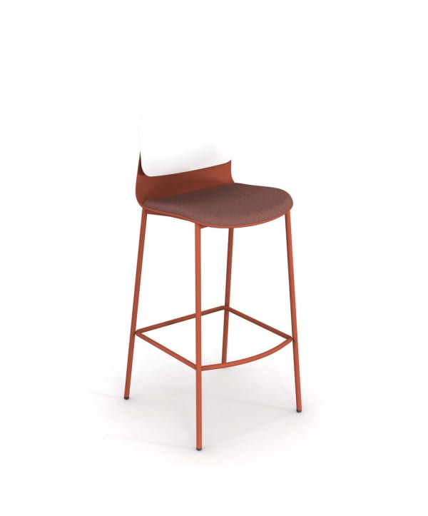 Tabouret 4 pieds métal, assise PP tapissée avant, dossier PP - Klik