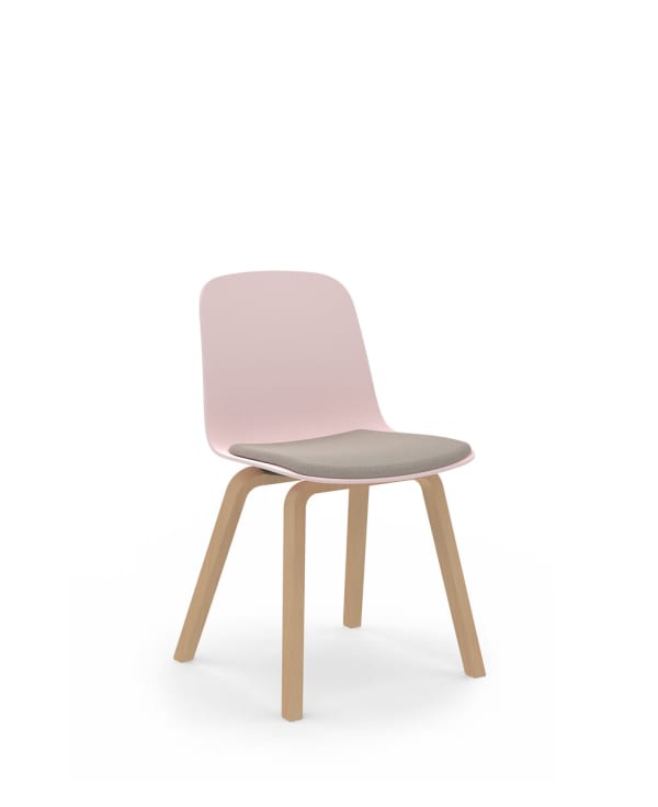 Chaise 4 pieds bois, coque PP avec placet assise tapissé - Loria
