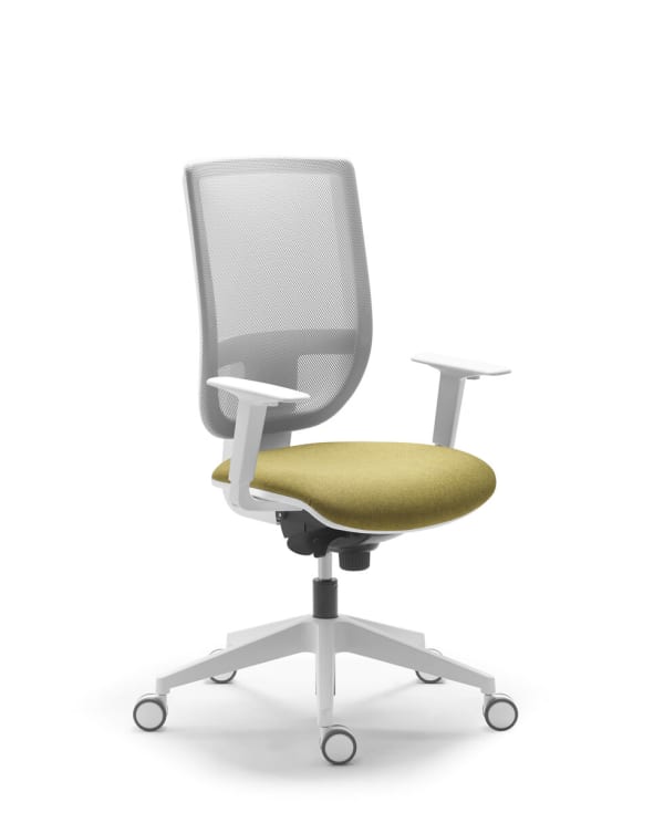 Fauteuil haut dossier résille, finition blanc, accotoirs 1D - Tertio