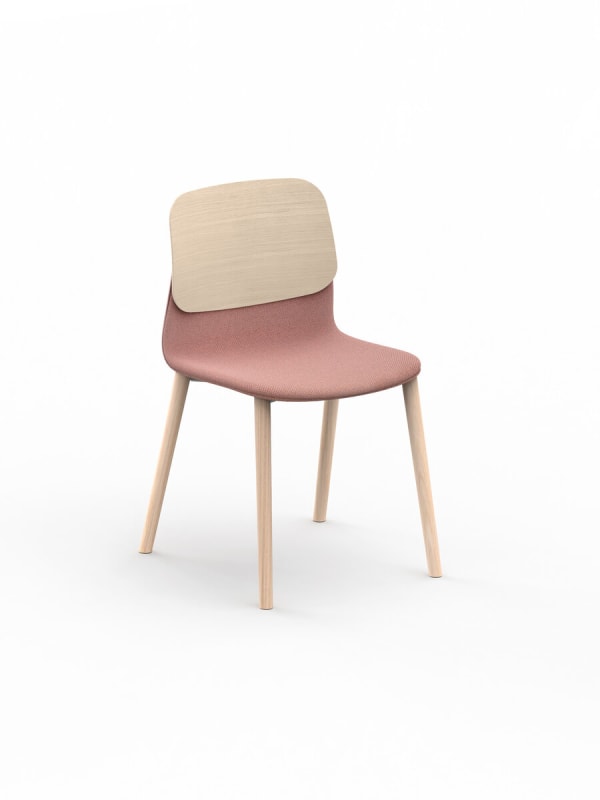 Chaise 4 pieds bois, assise PP tapissée avant, dossier PP - Klik