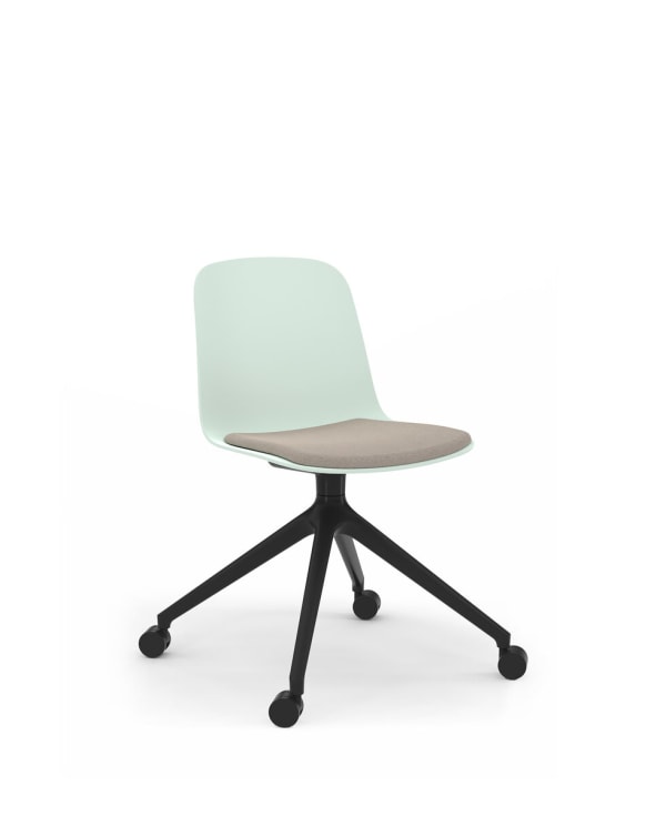 Chaise giratoire sur patins, coque PP avec placet assise tapissé - Loria