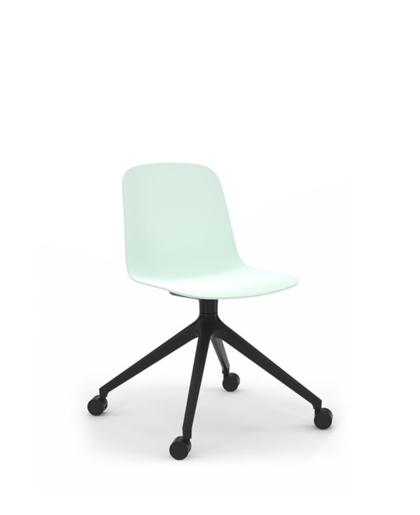 Chaise giratoire sur roulettes, coque PP entièrement tapissée - Loria