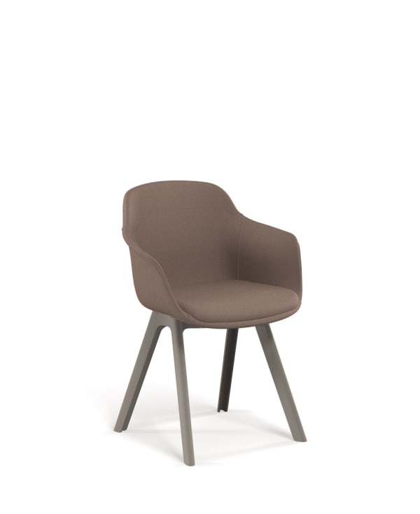 Fauteuil 4 pieds bois, coque PP entièrement tapissée - Loria