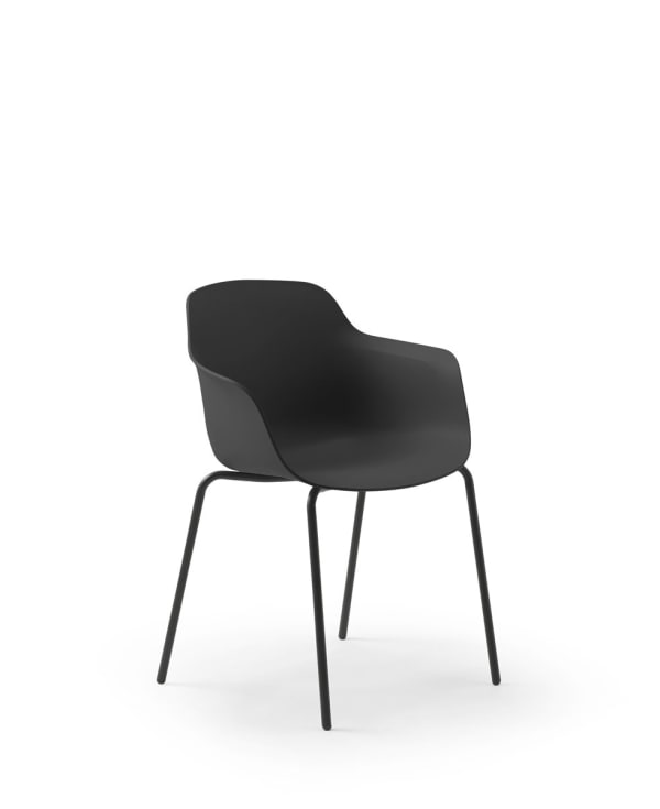 Fauteuil 4 pieds métal, coque PP entièrement tapissée - Loria
