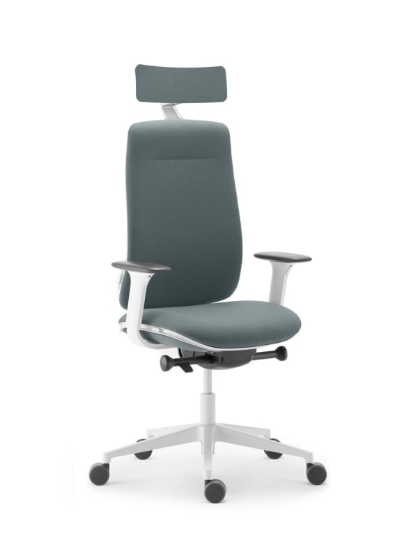 Fauteuil de direction haut dossier résille avec têtière, finition blanche - Eman