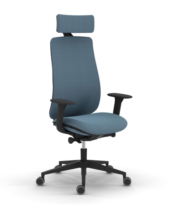 Fauteuil de direction haut dossier toile tendue avec têtière, finition noire - Eman
