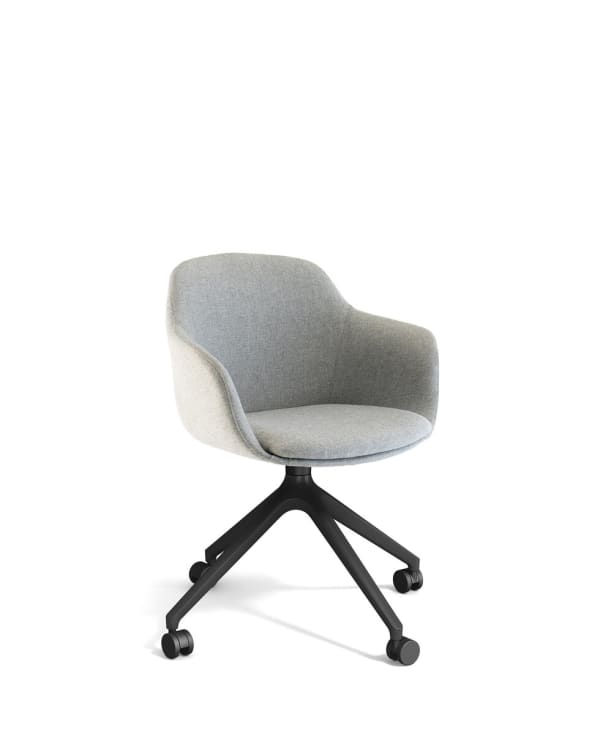 Fauteuil giratoire sur roulettes, coque PP avec placet assise tapissé - Loria