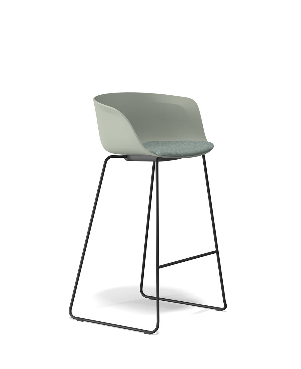 Tabouret pieds métal, coque PP avec placet assise tapissé - Loria