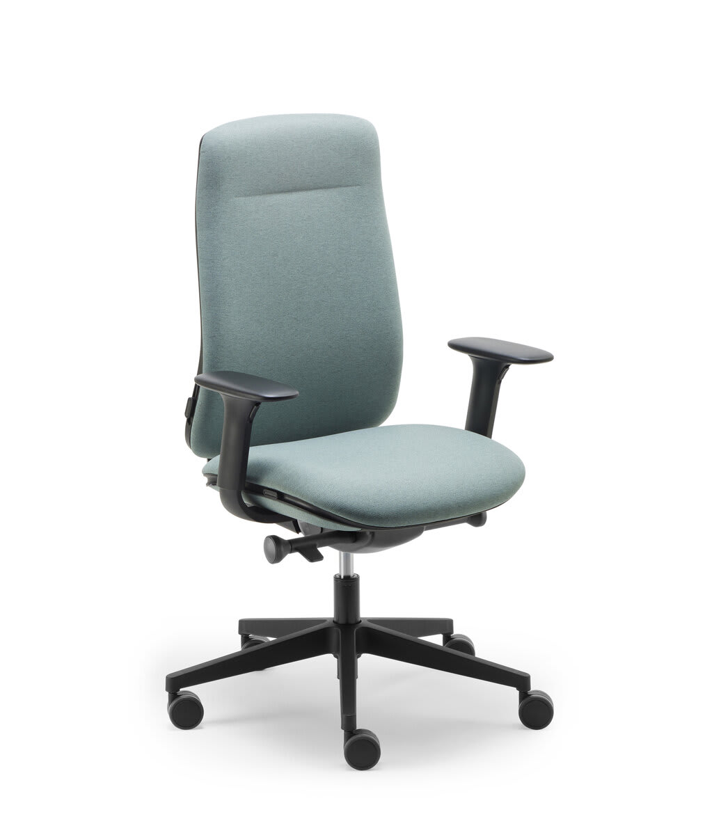 Fauteuil haut dossier, finition noir, roulettes ø50 sol moquette — dossier tapissé - Eman