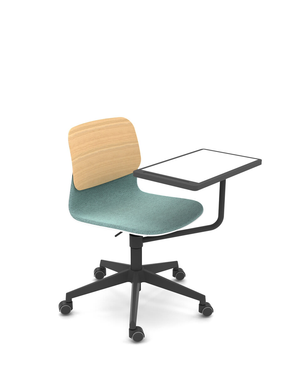 Basique - Chaise giratoire étudiant avec tablette, assise PP tapissée avant, dossier PP - Klik