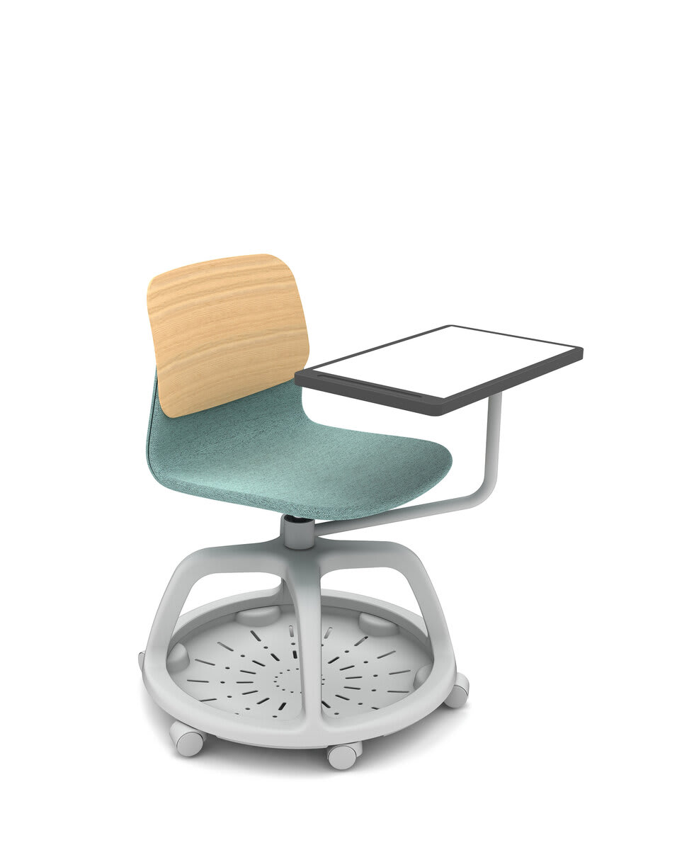 Compact - Chaise giratoire étudiant avec panier PP + tablette, assise PP tapissée avant et arrière, dossier PP - Klik