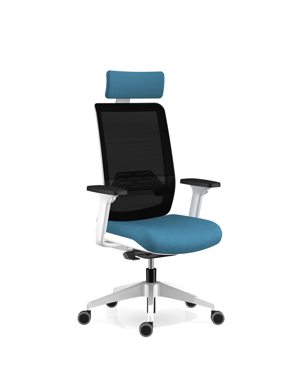 Fauteuil haut dossier résille avec têtière, base nylon blanc - Wi-Max