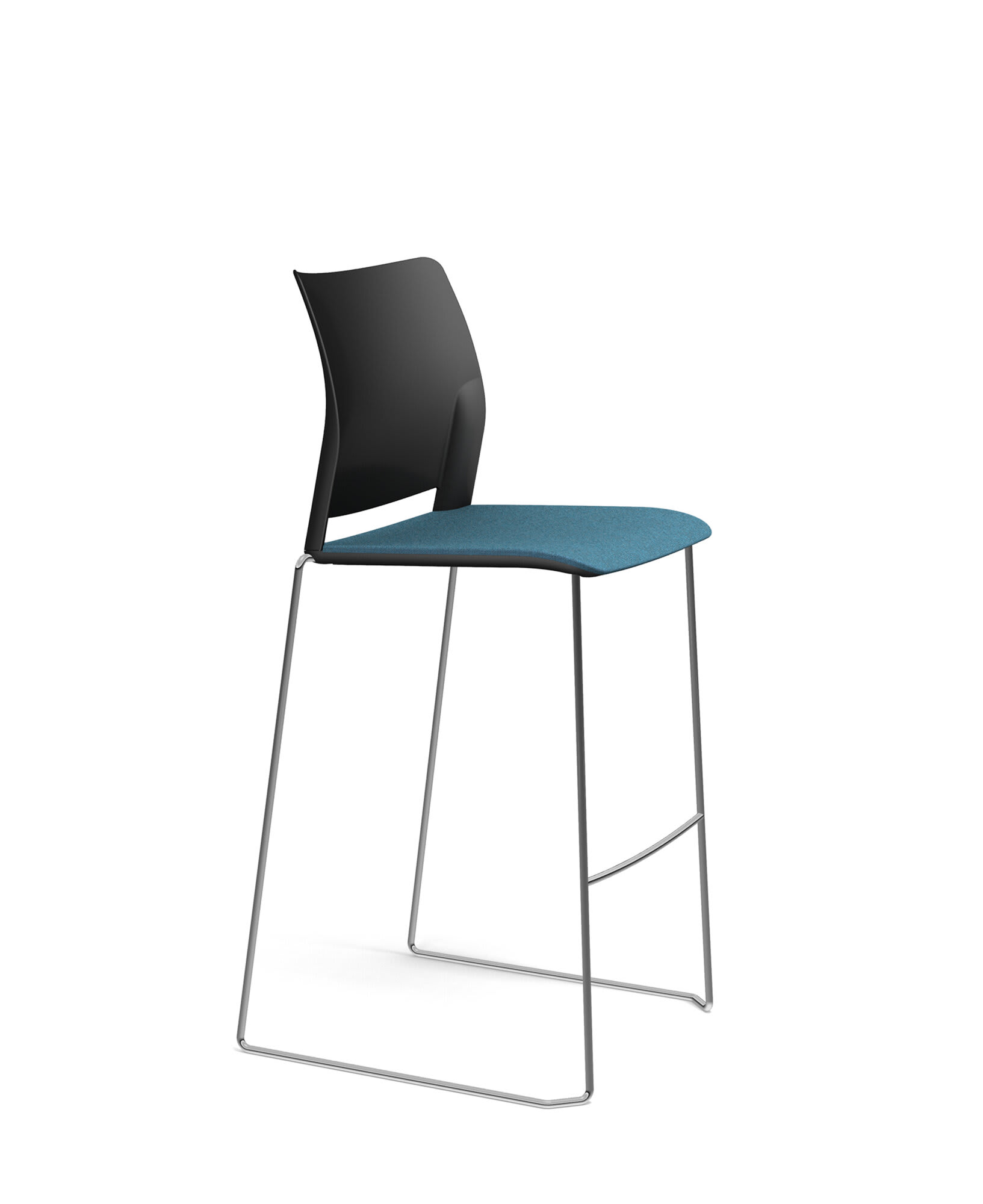 Tabouret pieds traineau, assise tapissée et dos PP - Adela