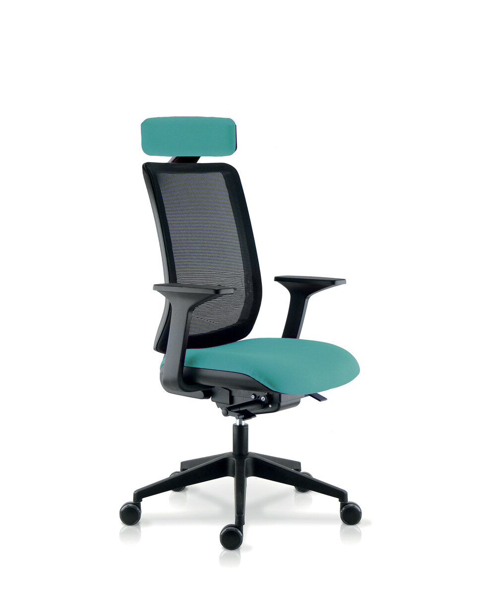 Fauteuil haut dossier résille avec têtière, base nylon noir - Wi-Max
