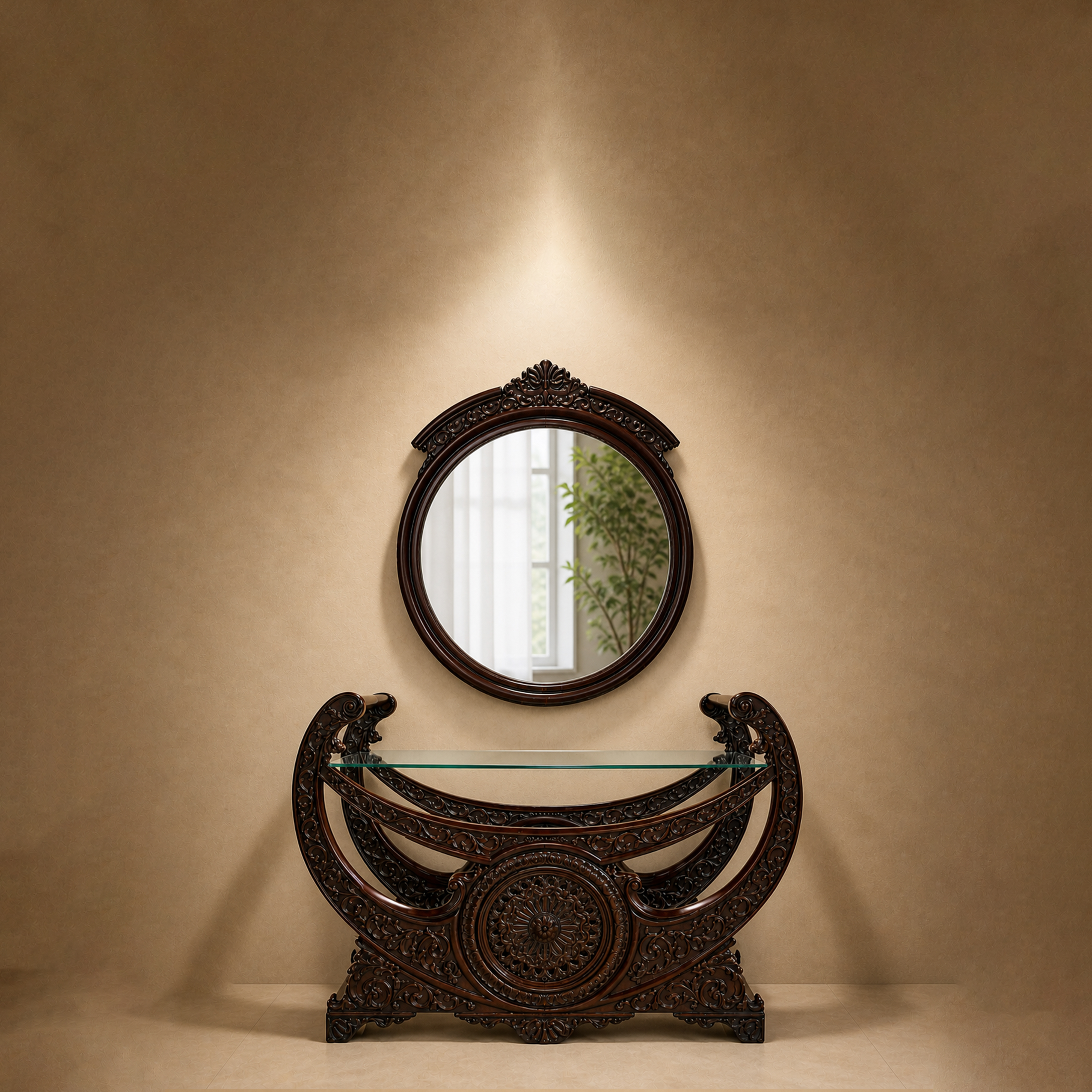 Royal Carved Console Table with Mirror