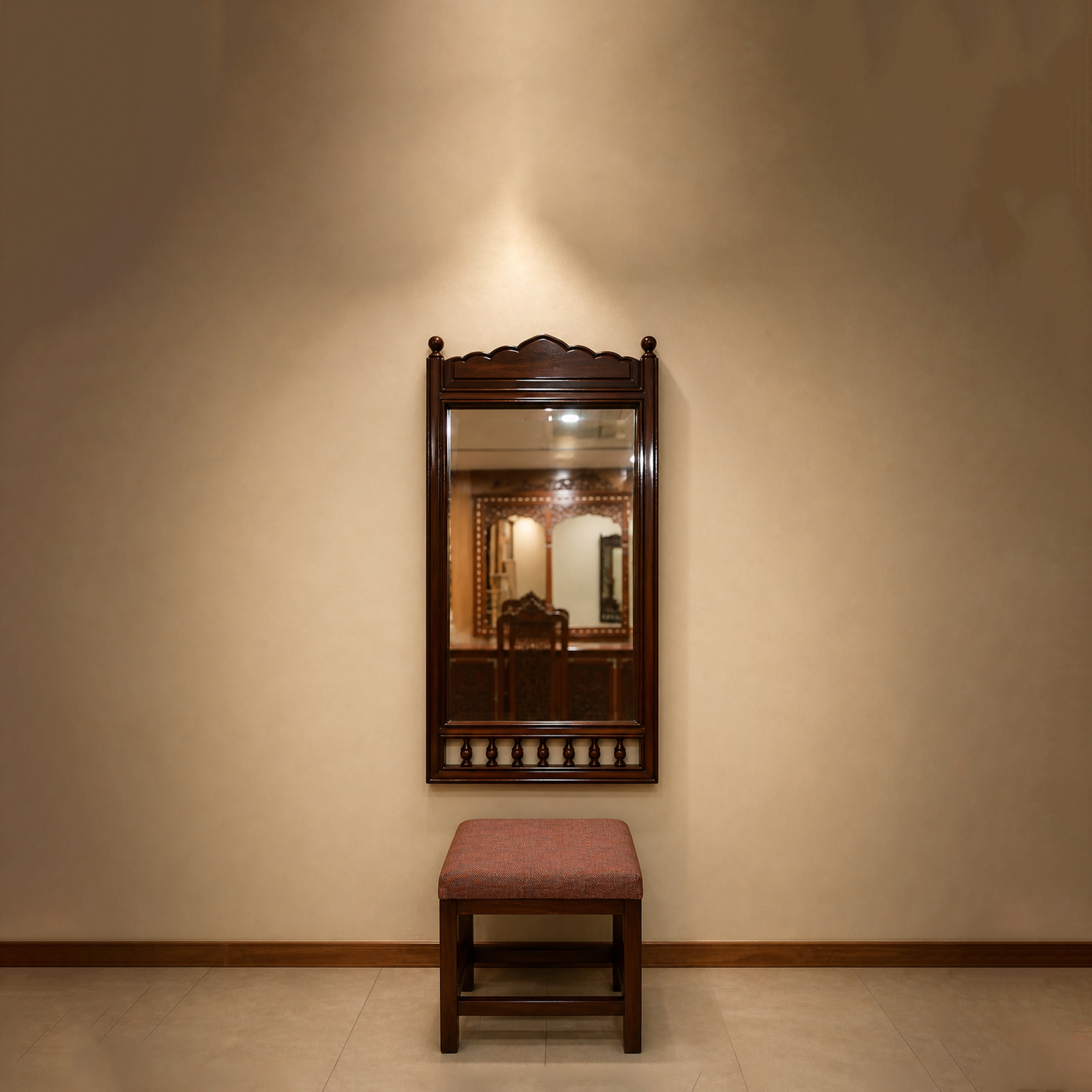 Rosewood Wall Mirror with Vanity Stool