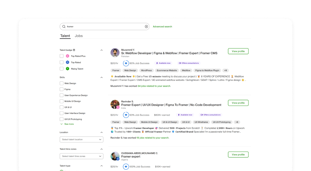 framer jobs on upwork