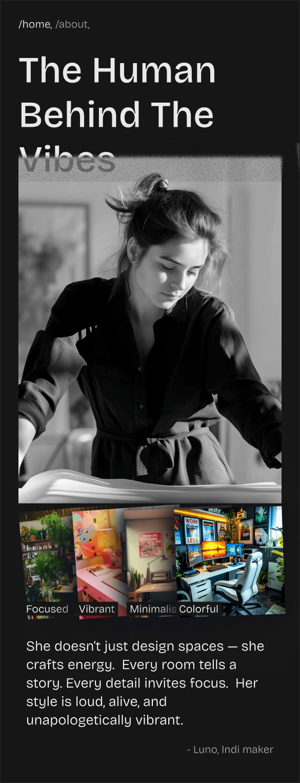 mobile section of a hero section featuring large heading, profile image of designer, testimonial quote, and a row of style