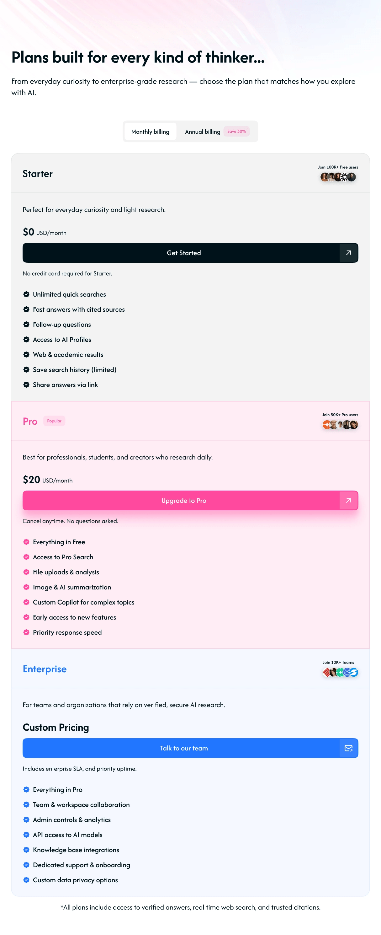 Responsive pricing table with multiple plans for different user needs