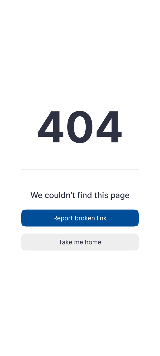 Mobile-friendly minimal 404 page with simple layout and quick actions