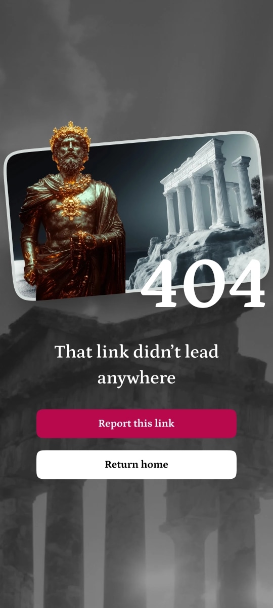 Mobile 404 page with background image and simplified navigation actions