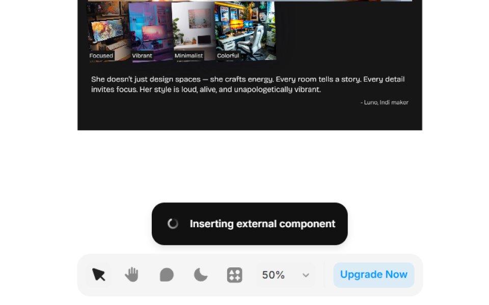 Pasting a copied Section component into a Framer project canvas