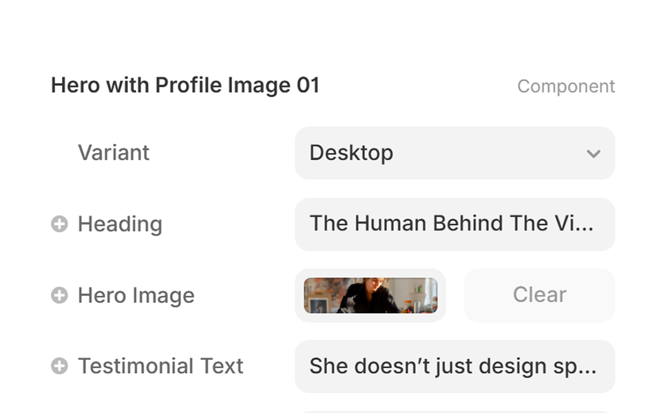 Editing Section Component variables in Framer editor panel