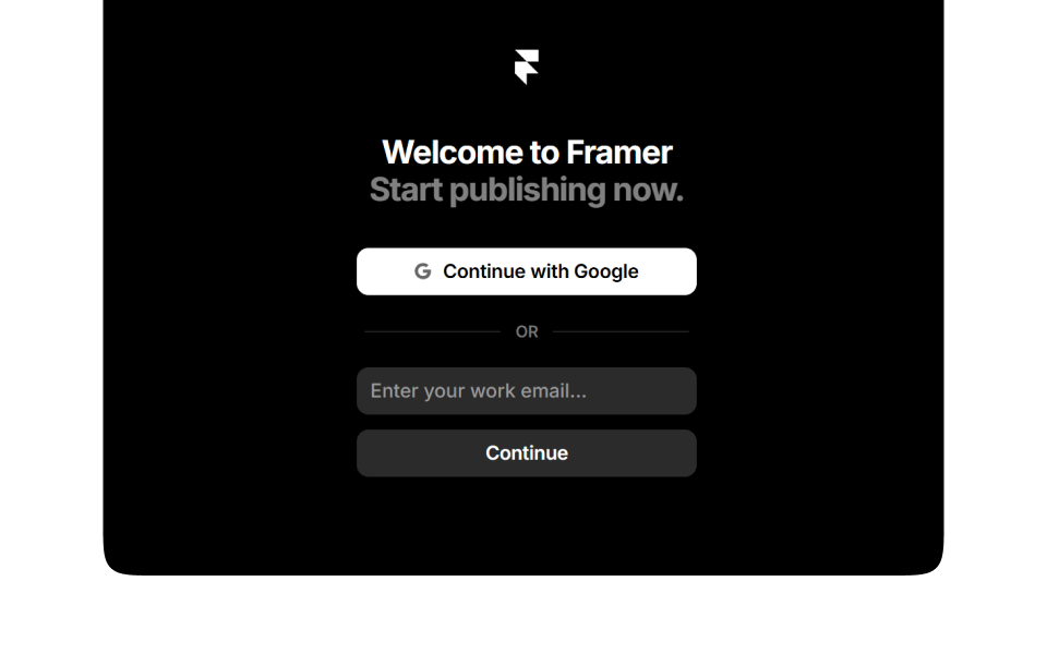 Framer sign-up page prompting user to create a new account
