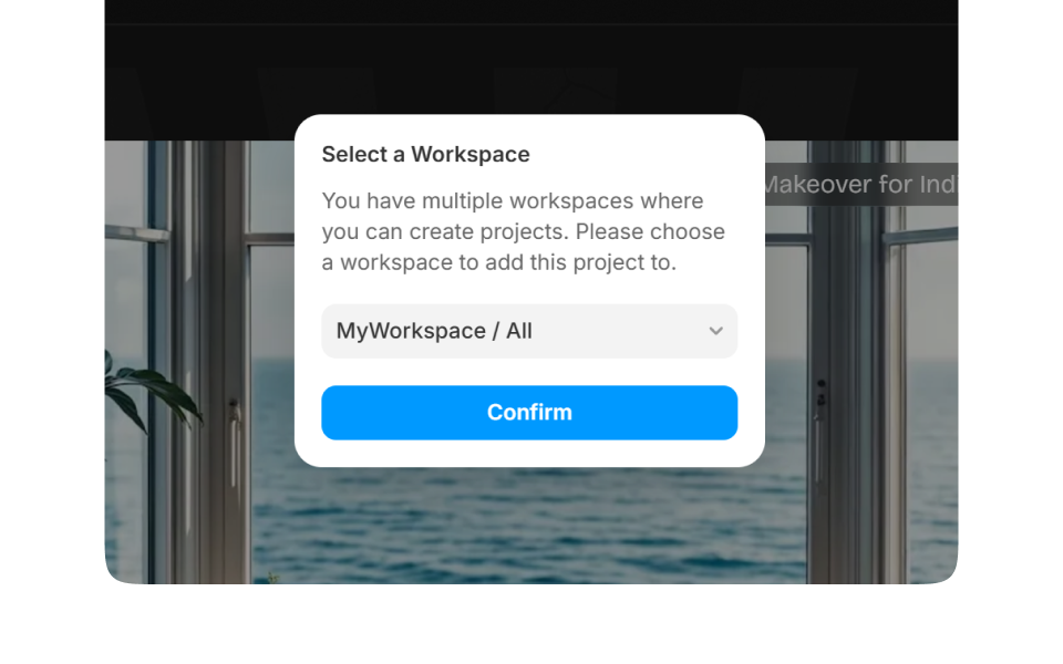 Framer Workspace selection screen for adding a Remixed project