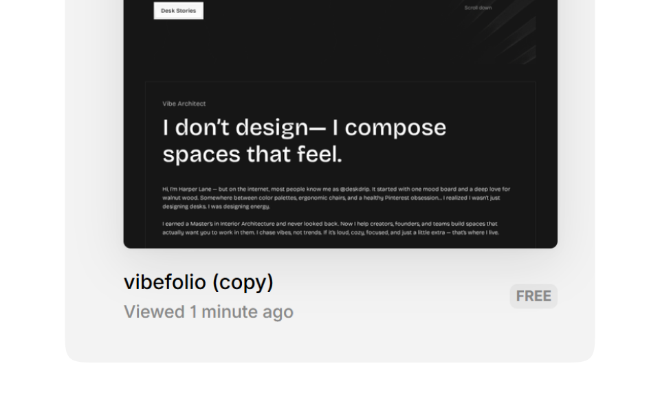 Framer dashboard view showing new project added to user Workspace