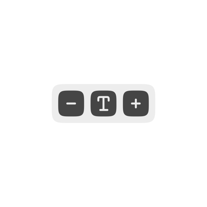 Compact text resize control with minus, text reset, and plus buttons