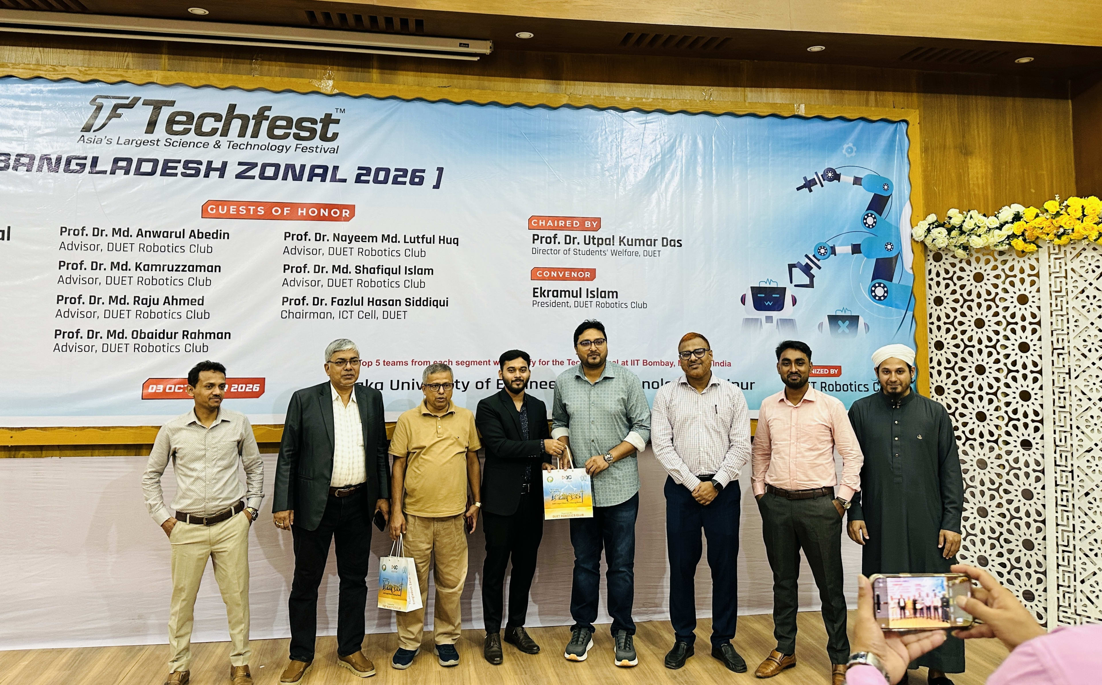 Receiving a token of appreciation from the DUET Robotics Club at Techfest Bangladesh Zonal 2026