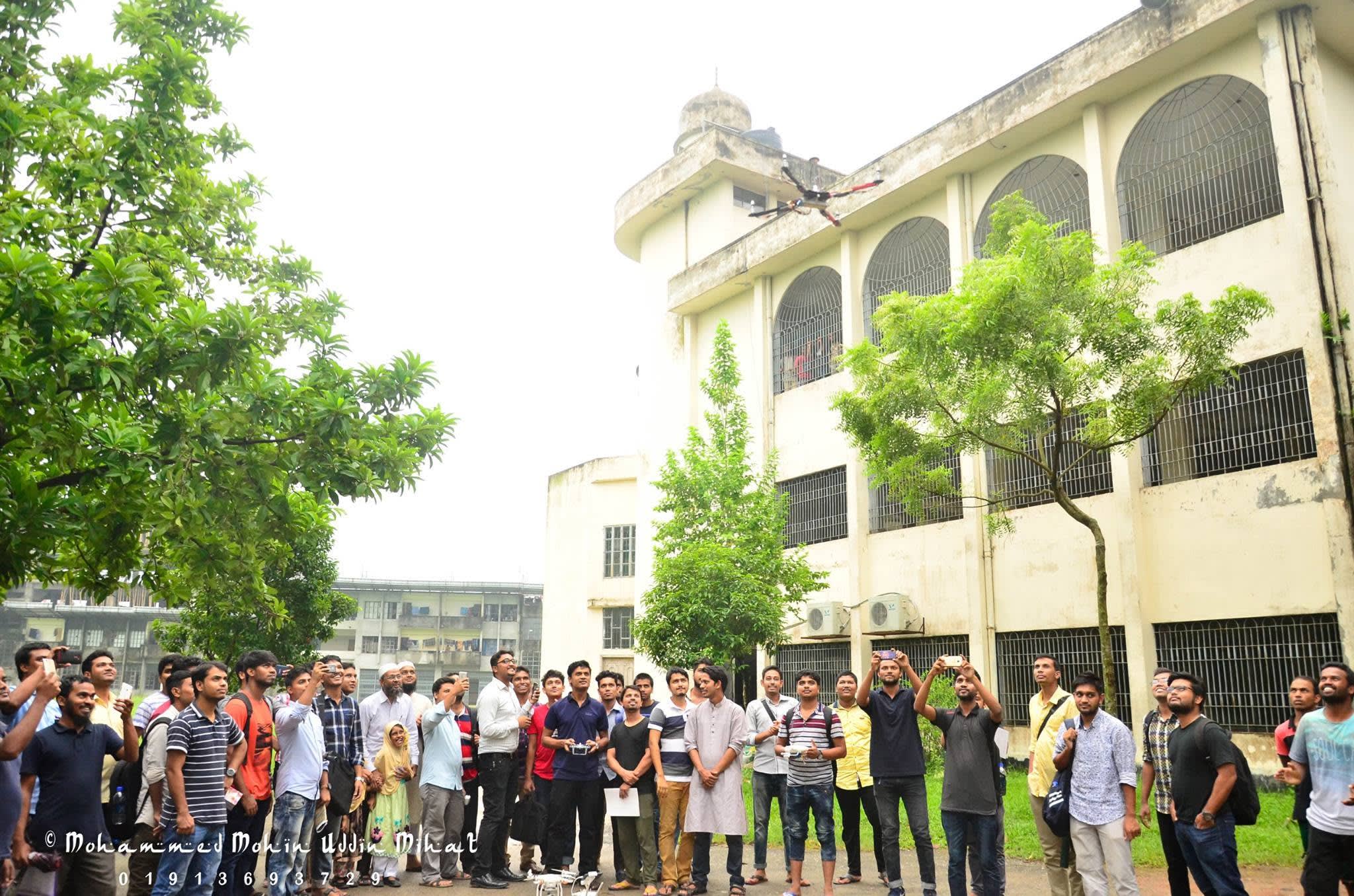 Flying over the DUET campus as onlookers capture the moment on their