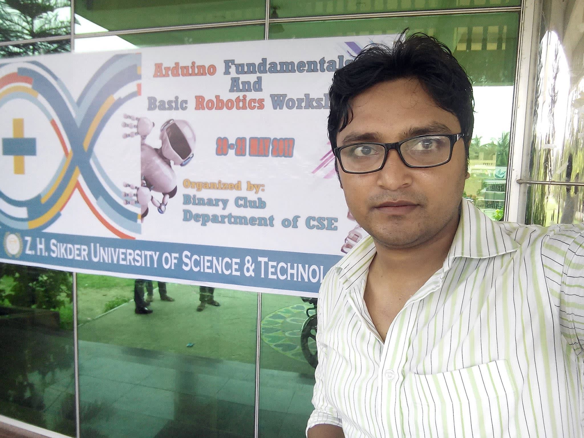 At the Arduino Fundamentals and Basic Robotics Workshop, organised by the Binary Club, Department of CSE, ZHSUST
