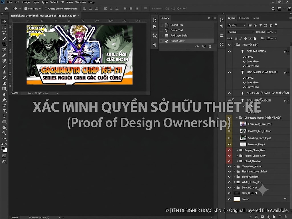 This is the creation process of the thumbnail for Gachiakuta Chapters 163–171 - Series Người Canh Gác Cuối Cùng