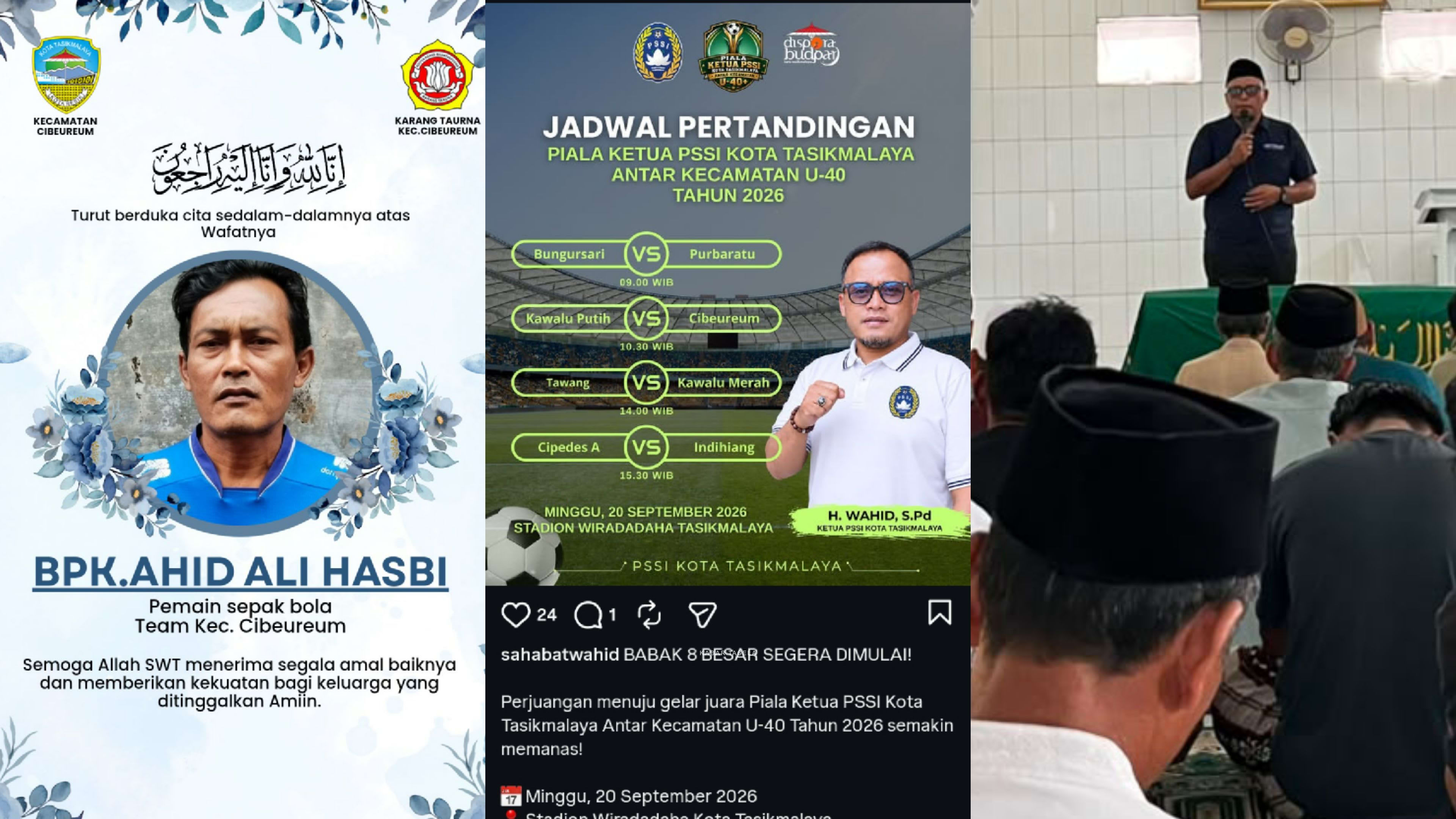 Pemain Sepak Bola U-40 Meninggal saat Laga Piala Ketua PSSI Kota Tasikmalaya di Stadion Wiradadaha