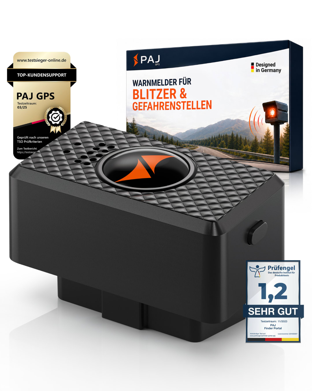 PAJ Blitzer- und Gefahrenwarner mit Verpackung - Warnmelder für Blitzer und Gefahrenstellen, Designed in Germany