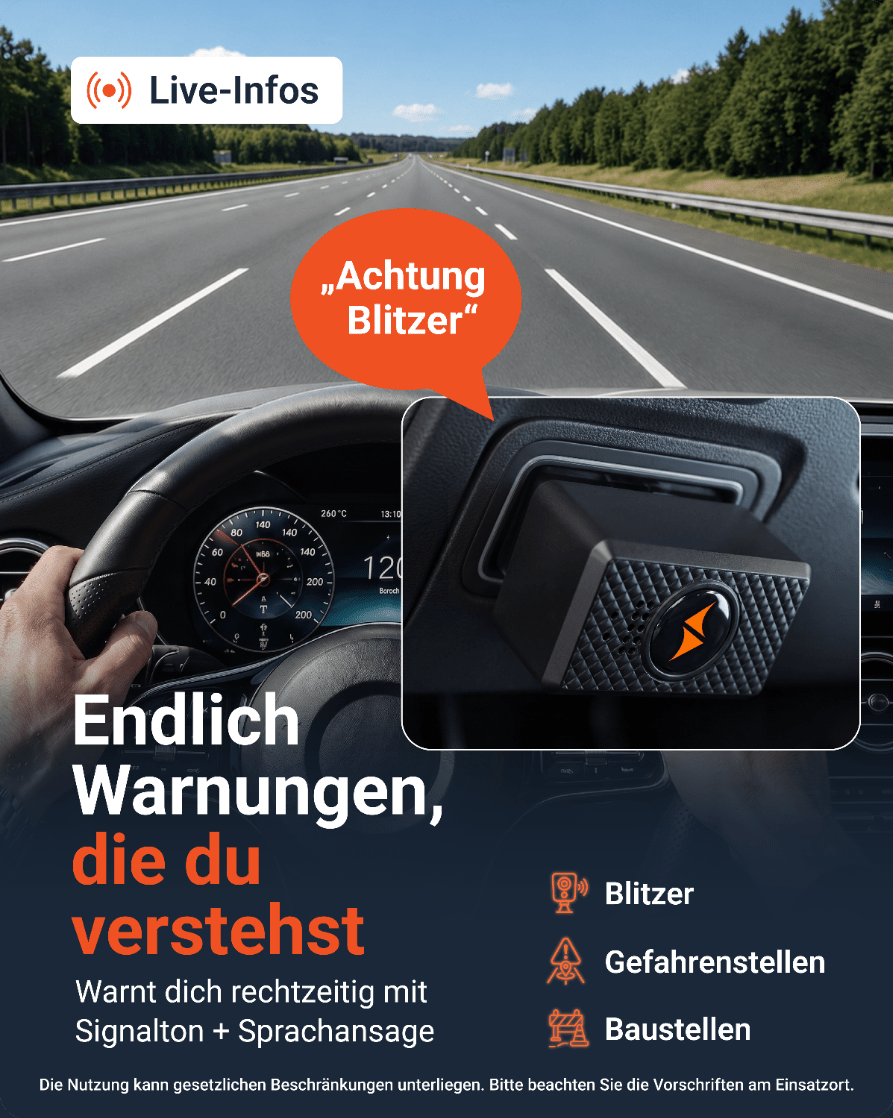 Warnungen, die man versteht - Signalton und Sprachansage für Blitzer, Gefahrenstellen und Baustellen