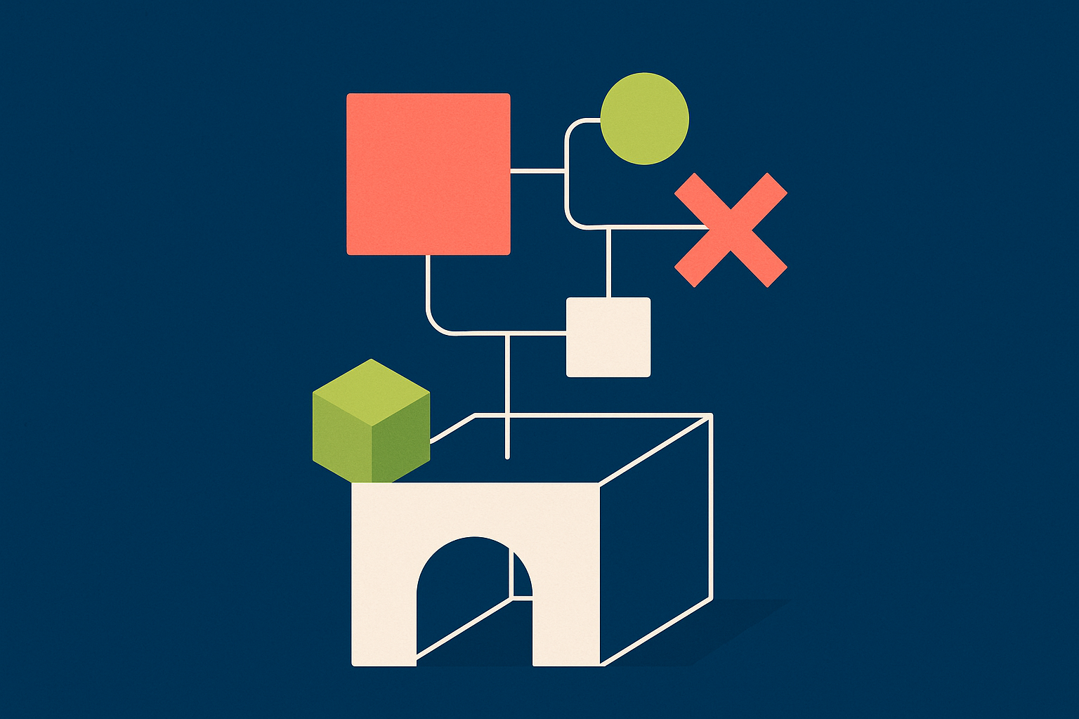 A blueprint of software development stages with highlighted checkpoints.