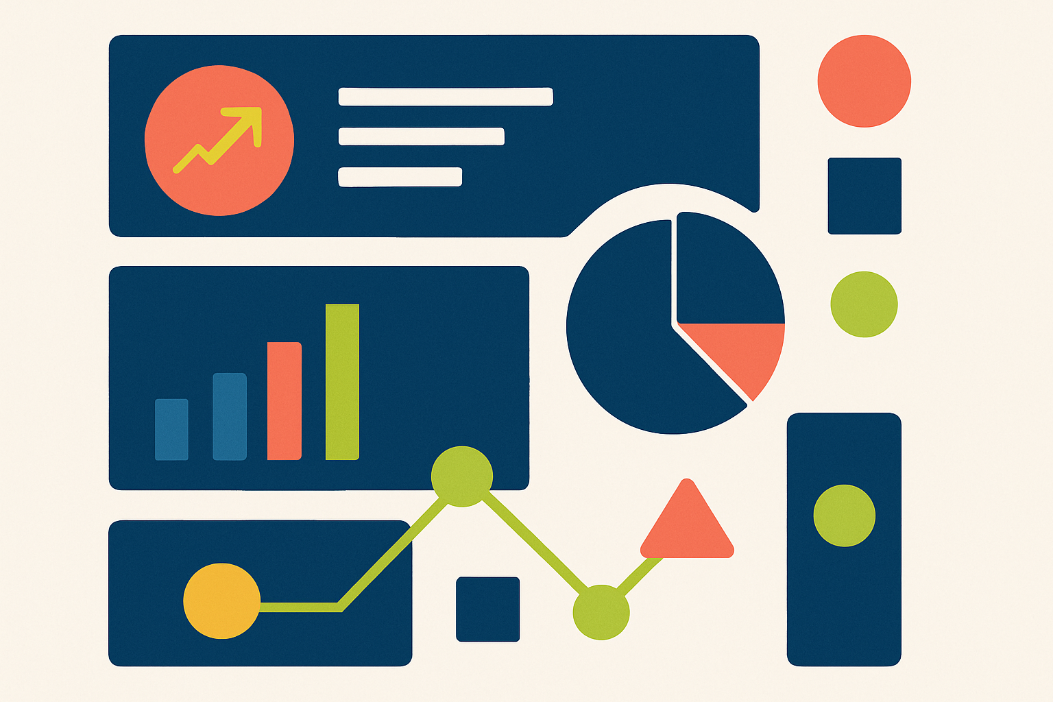 A simplified business intelligence dashboard with graphs and KPIs displayed on a laptop screen.