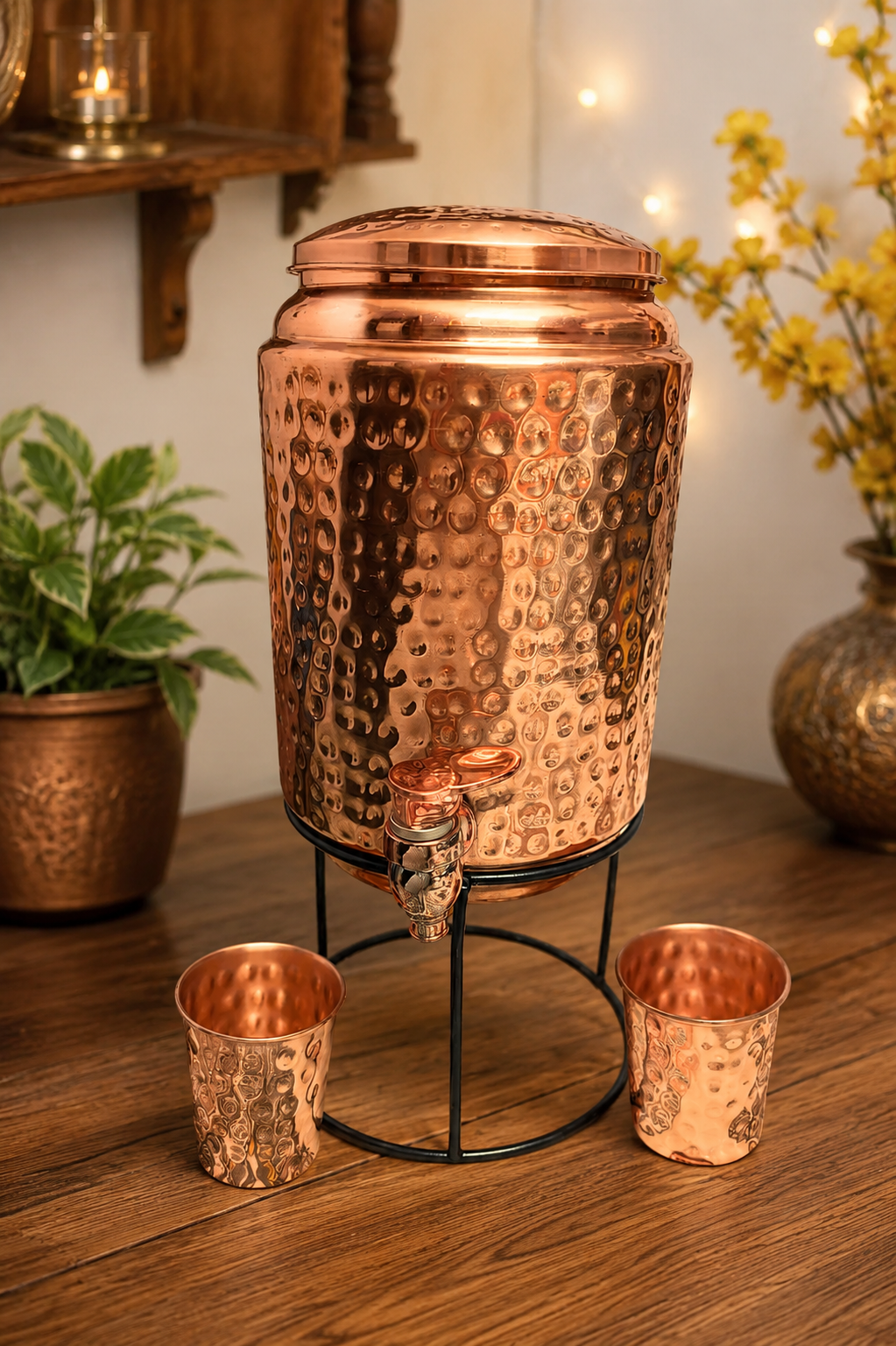 Copper 5ltr Dispenser with Glass and Stand