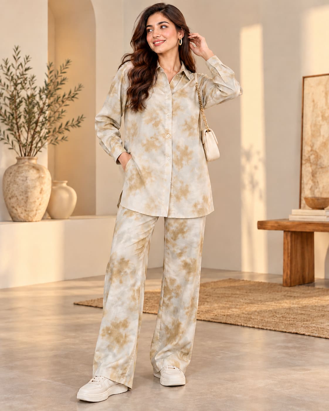 Cream Tie-Dye Co-Ord Set