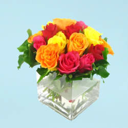 Mixed Bright Rose Vase  - Deluxe