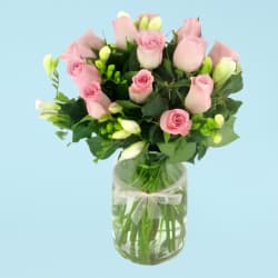 Roses And Freesias Vase  - Deluxe